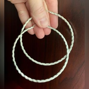 Large 3 inch wide, textured blingy sterling silver hoops